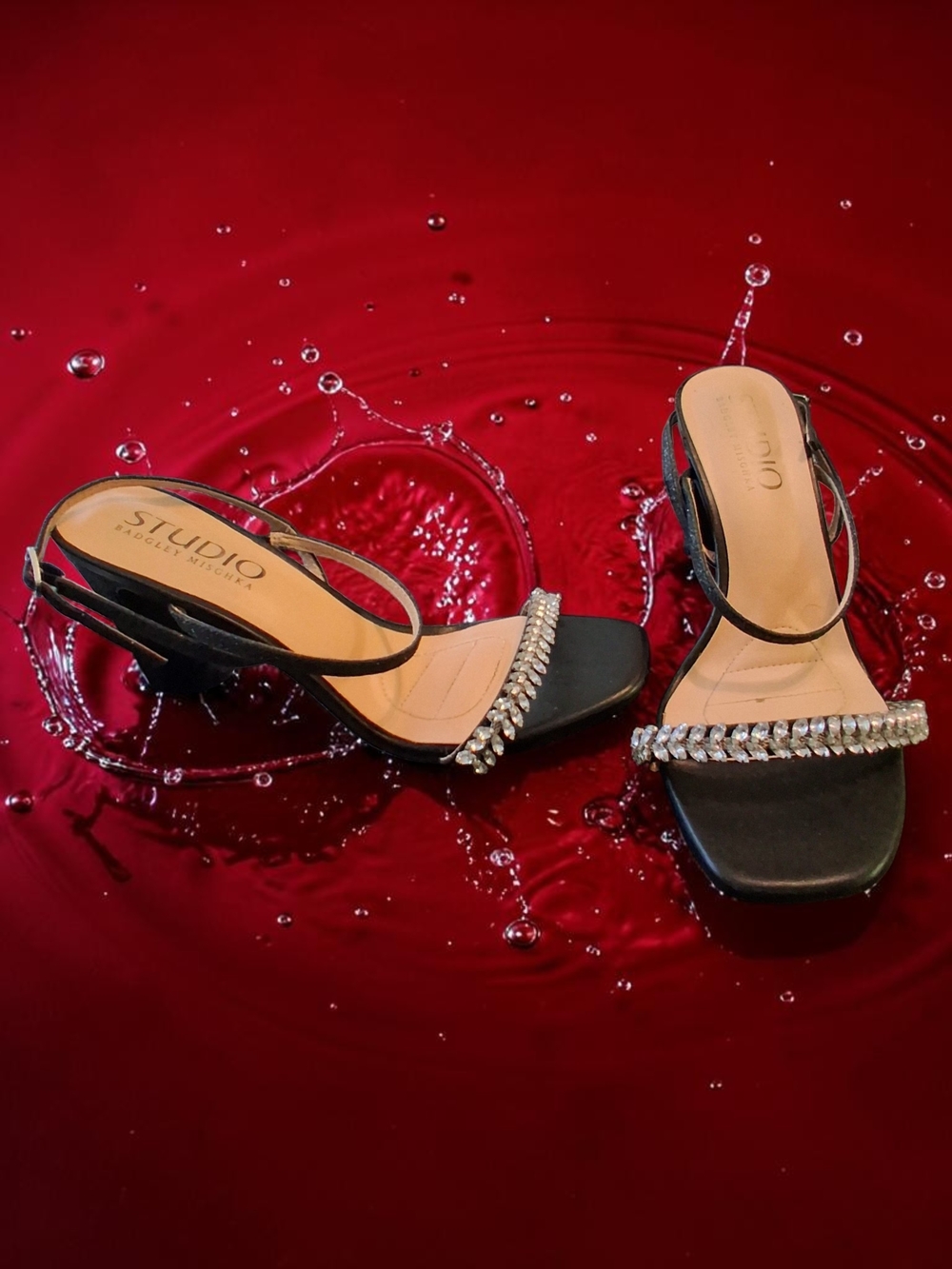 Studio  Badgly Misghka Black Crystal-Strap Sandals Women Shoe Size 8.5 Classy